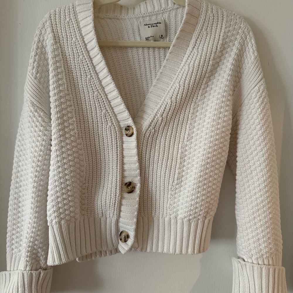 Abercrombie & Fitch Cream Knit Button-Up Cardigan